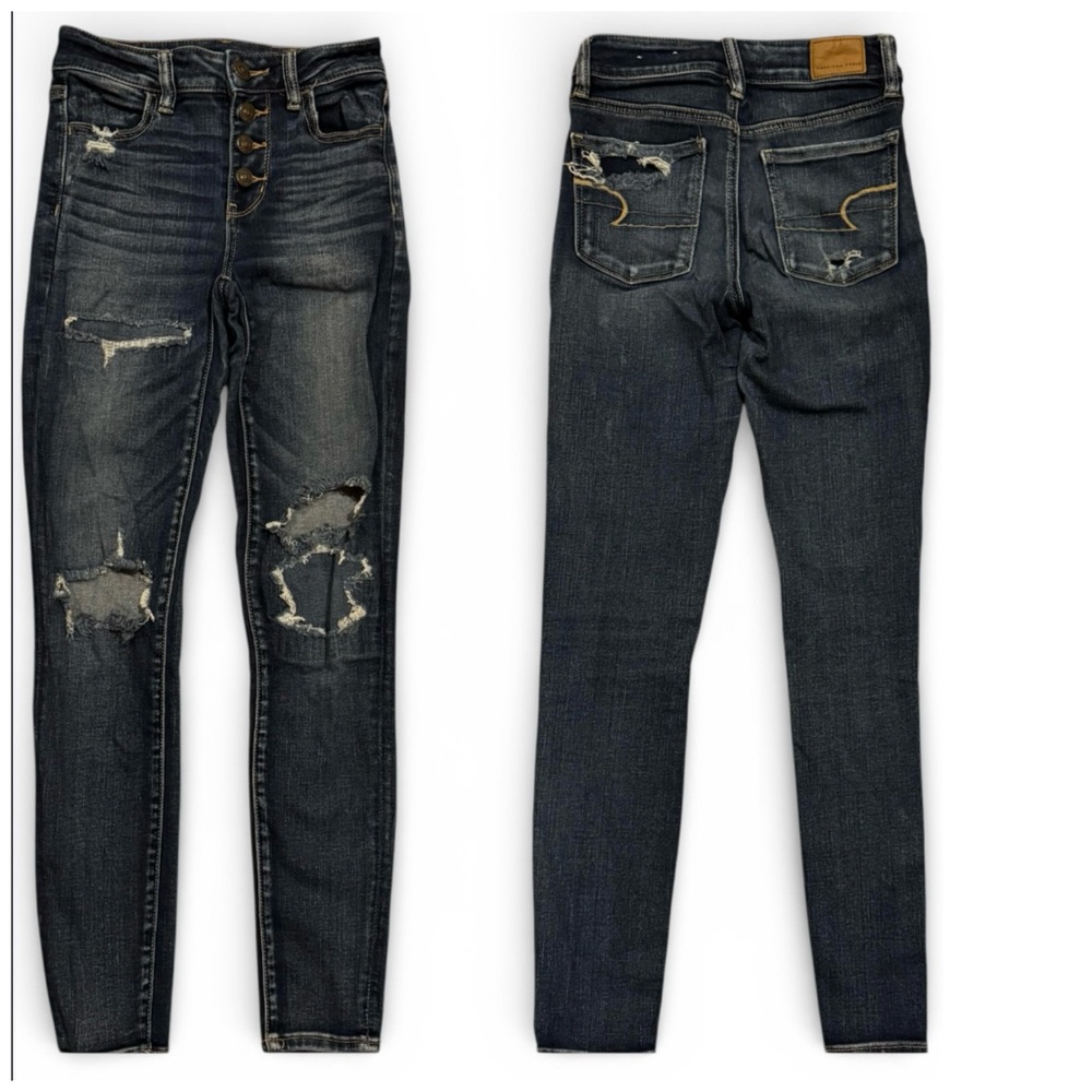 American Eagle Hi- Rise Button Fly Distressed Next Level Stretch Jegging Size 0